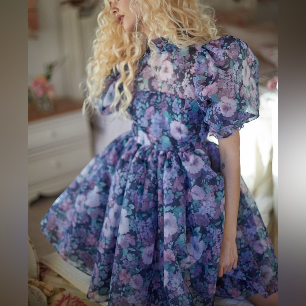 DO NOT PURCHASE PLEASE! Selkie The Nirvana Royal Puff Sleeve Dress purple floral